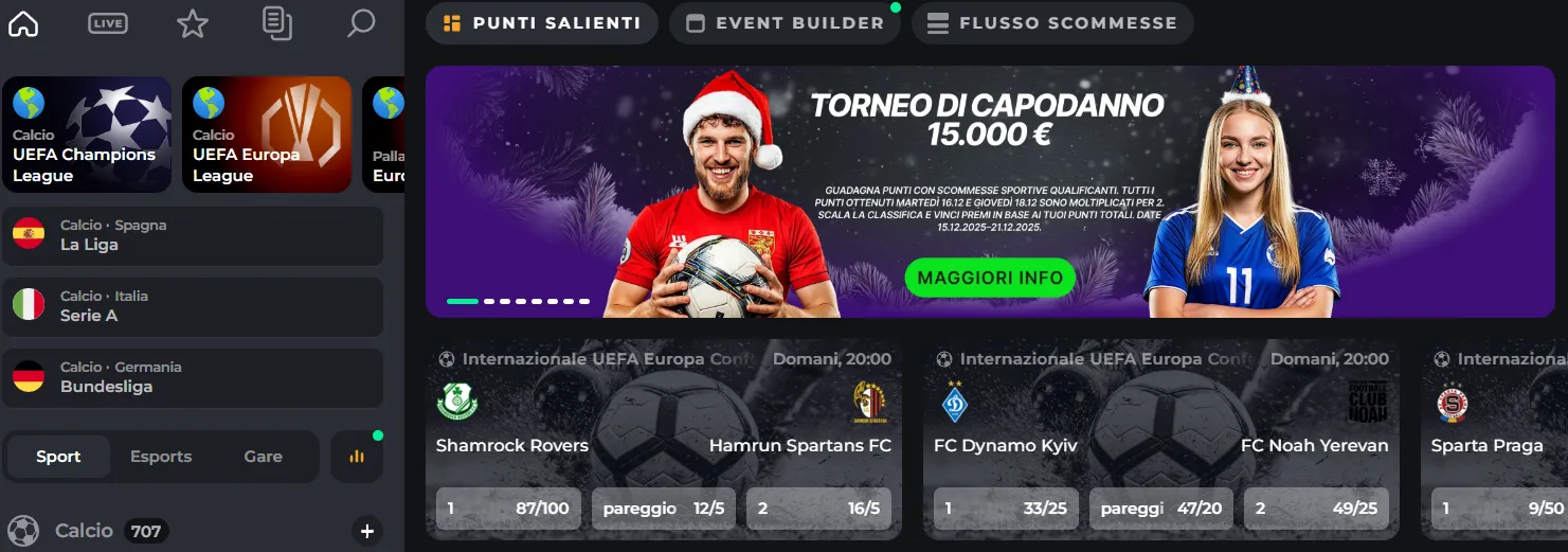 Scommesse sportive disponibili su Gambloria Casino